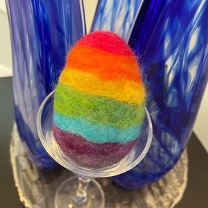 Hand crafted artisan needle felted rainbow egg spring decor collectible
